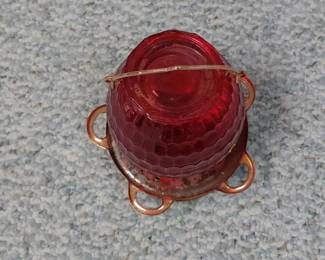 Red Hexagonal Glass Hummingbird Feeder second image