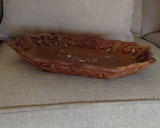 Carved Octagonal Wooden Tray with MotherofPearl Inlay third image