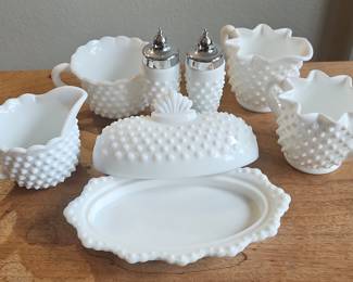 Fenton Hobnail Milk Glass piece set