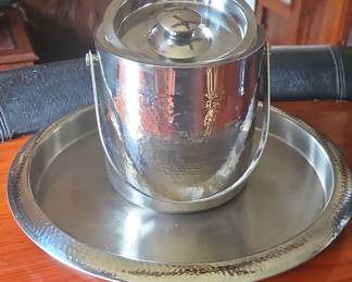 Hammered Metal Ice Bucket with Tray