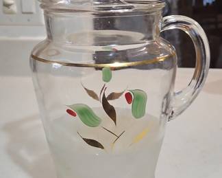Hand Painted Floral Glass Pitcher