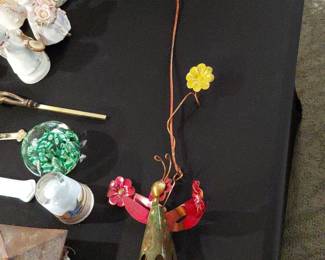 Handcrafted Metal Hummingbird Garden Suncatcher with Flower Accent