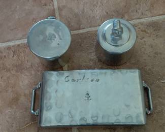 Hammered Metal Sugar and Creamer Set with Tray second image