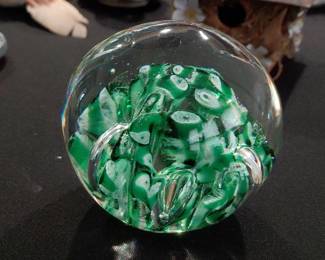Glass Paperweight with Green Swirls third image
