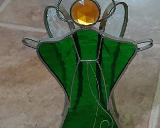 Green Stained Glass Angel Suncatcher