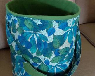 Vintage Fabric Storage Bin with Leaf Pattern