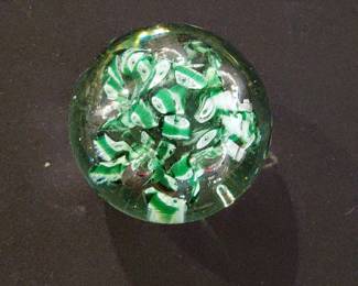 Glass Paperweight with Green Swirls second image