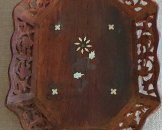 Carved Octagonal Wooden Tray with MotherofPearl Inlay