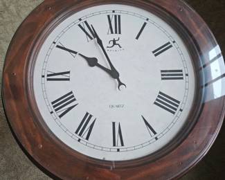 Round Wood Side Table with Clock second image