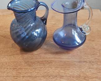 Blue Blown Glass Pitchers Set