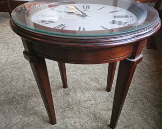 Round Wood Side Table with Clock third image