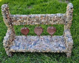 Pebble mosaic garden stand with heart targets