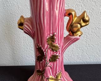 Pink Tree Trunk Vase with Squirrel
