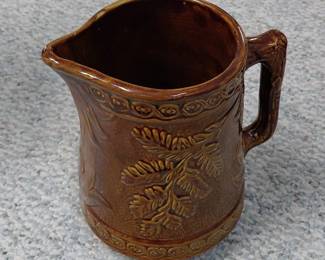 Brown Earthenware Pitcher with Fern Motif third image