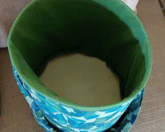 Vintage Fabric Storage Bin with Leaf Pattern second image