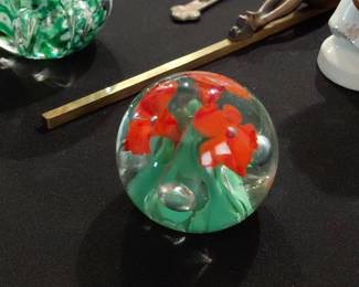 Glass Paperweight with Red Poppies third image