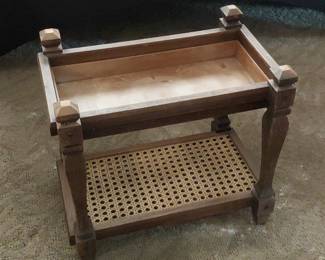 Vintage Oak and Cane TwoTier Side Table