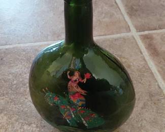 Green Glass Bottle with Dancer Decal