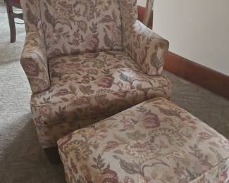 Floral Wingback Chair and Ottoman