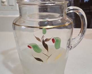 Hand Painted Floral Glass Pitcher