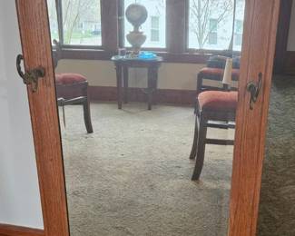 Wooden Framed Mirror with Hooks