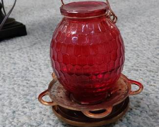 Red Hexagonal Glass Hummingbird Feeder third image