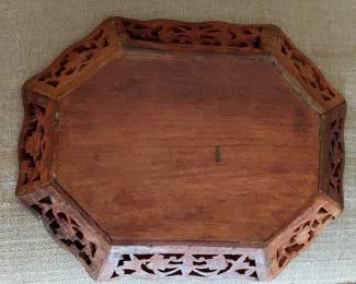 Carved Octagonal Wooden Tray with MotherofPearl Inlay second image