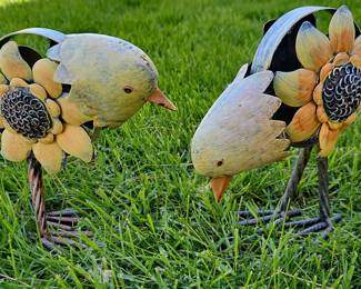 Metal Bird Sunflower Garden Decor Set