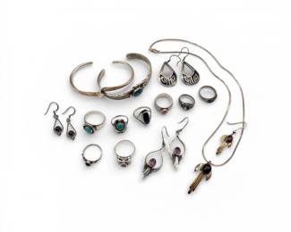 124 SterlingSilverMixedJewelrywTurquoiseAmethystStones8819g