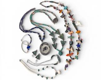128 NativeAmericanStyleJewelryZuniFetishNecklacesStoneBeads
