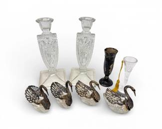 81 LadyAnneChampagneFlute2000CandlesticksSwanSaltCellars