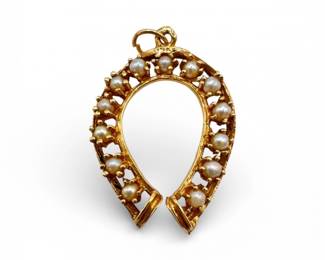 70 14KGoldPearlHorseshoePendant365g
