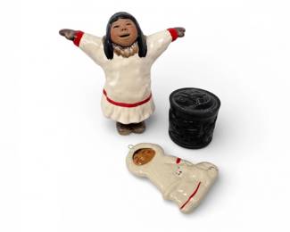 2 CAlanJohnsonRebeccaEskimoFigurineBearCubOrnamentTrinket