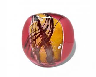 11 SignedStudioArtBlownGlassVaseMagentaAmberRibbonDesign