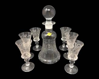 109 SalzburgerCristallglasDecanter6EtchedCrystalCordialGlasses