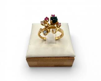 116 14KGoldMultiColorGemstoneClusterRing346g