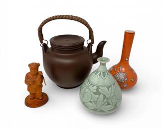30 AsianDecorGroupCeladonVaseOrangePorcelainTeapotFigure