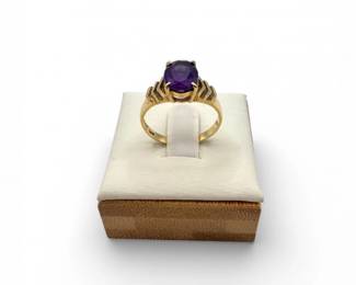120 14KGoldOvalAmethystSolitaireRingSize7313g