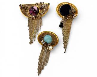 61 VintageMARENAGermanyPendantBroochwChainFringe