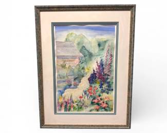 15 FramedSignedWatercolorGardenLandscapePainting