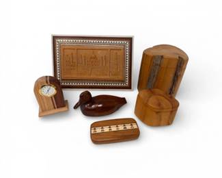 84 CarvedWoodTajMahalBoxDriftwoodBoxDuckClockInlayBox