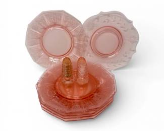 44 7PcPinkDepressionPlatesCambridgeLancasterStyleCzechSP