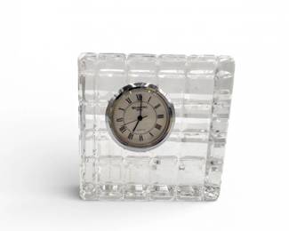 132 WaterfordCrystalQuartzClockwRaisedSquarePattern