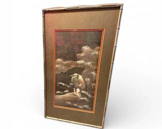 62 FishingintheSnowAsianFramedArtPrintwGoldToneMatting