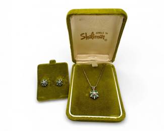 111 Vintage14KWhiteGoldDiamondGreenStoneJewelrySet352g