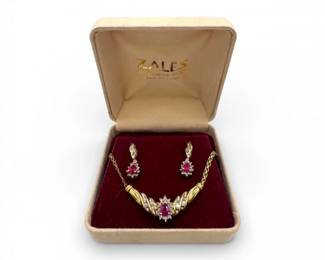 1 14kChain10kRubyDiamondNecklaceEarringSet807g