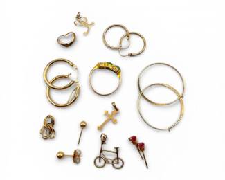 114 Assorted14KGoldJewelryHoopsRingPendantsStuds624g
