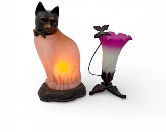 92 PinkFrostedGlassCatLampBronzeHeadBaseLilyShadeLamp