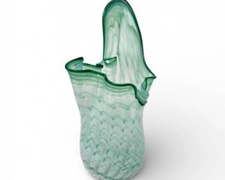 35 SignedFreeFormRuffledHandkerchiefStudioArtGlassVase