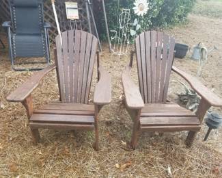 Brown Wood Adironack Armchairs - Pair   